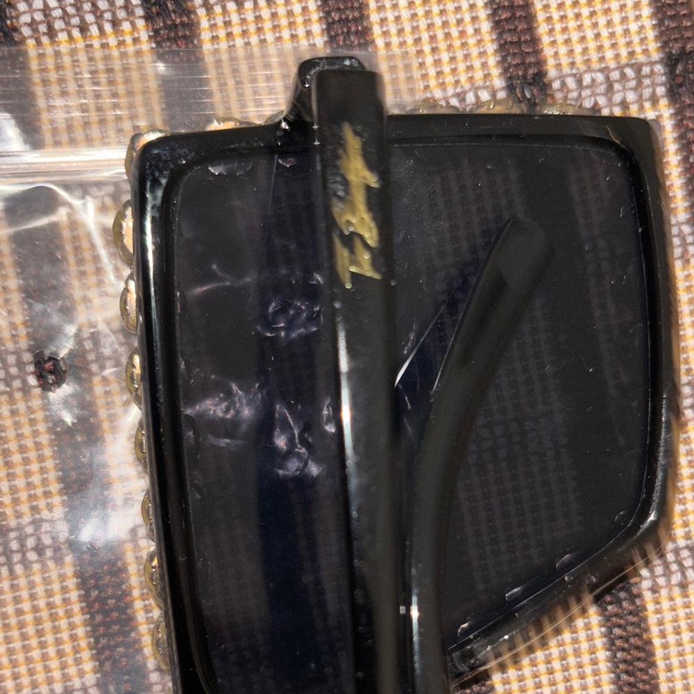 Rhinestone Embellished Black Shield Sunglasses - Picture 3 of 4